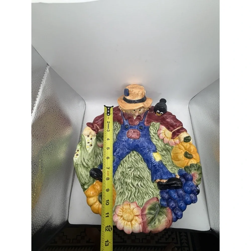 Scarecrow Harvest Serving Bowl Candy Dish Fall Halloween Pumpkin Ceramic Large